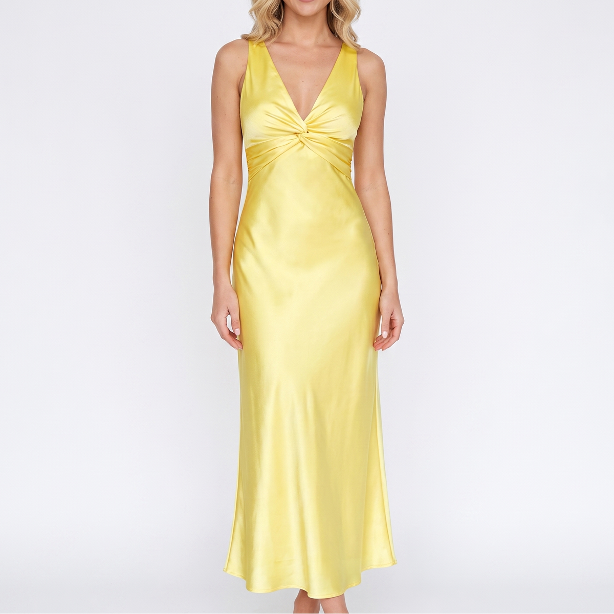 Women's Maxi Dress Twist Front Deep V Neck Sleeveless Bodycon Slip