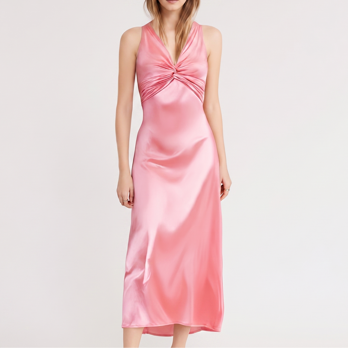 Women's Maxi Dress Twist Front Deep V Neck Sleeveless Bodycon Slip
