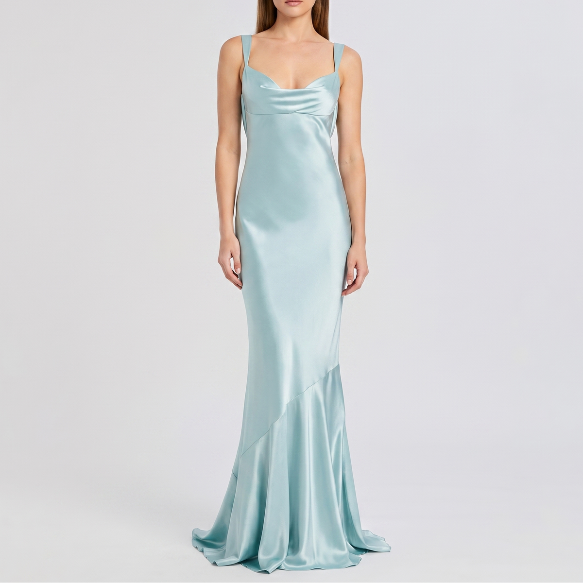 Women's Satin Cowl Neck Sleeveless Mermaid Maxi Dress