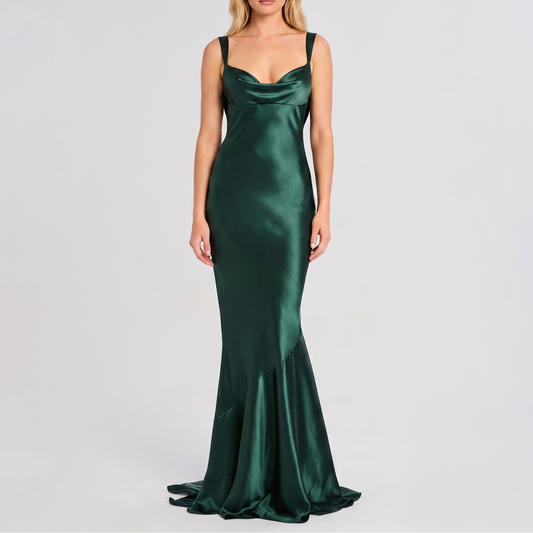 Women's Satin Cowl Neck Sleeveless Mermaid Maxi Dress