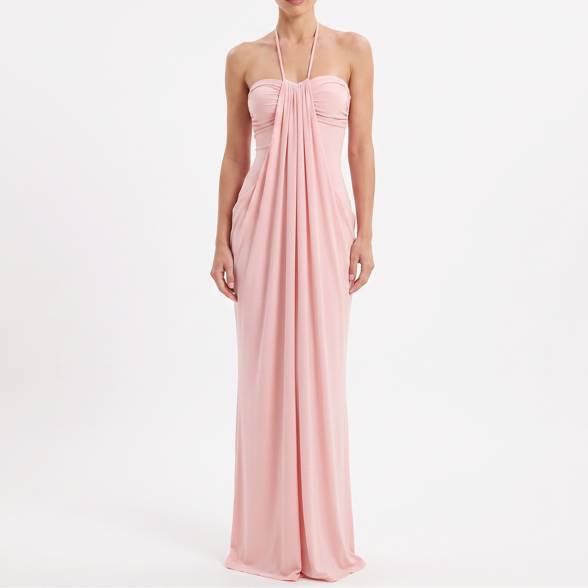 Women's Halter Neck Ruched Draped Maxi Dress