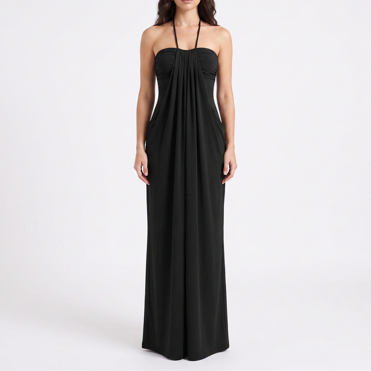 Women's Halter Neck Ruched Draped Maxi Dress