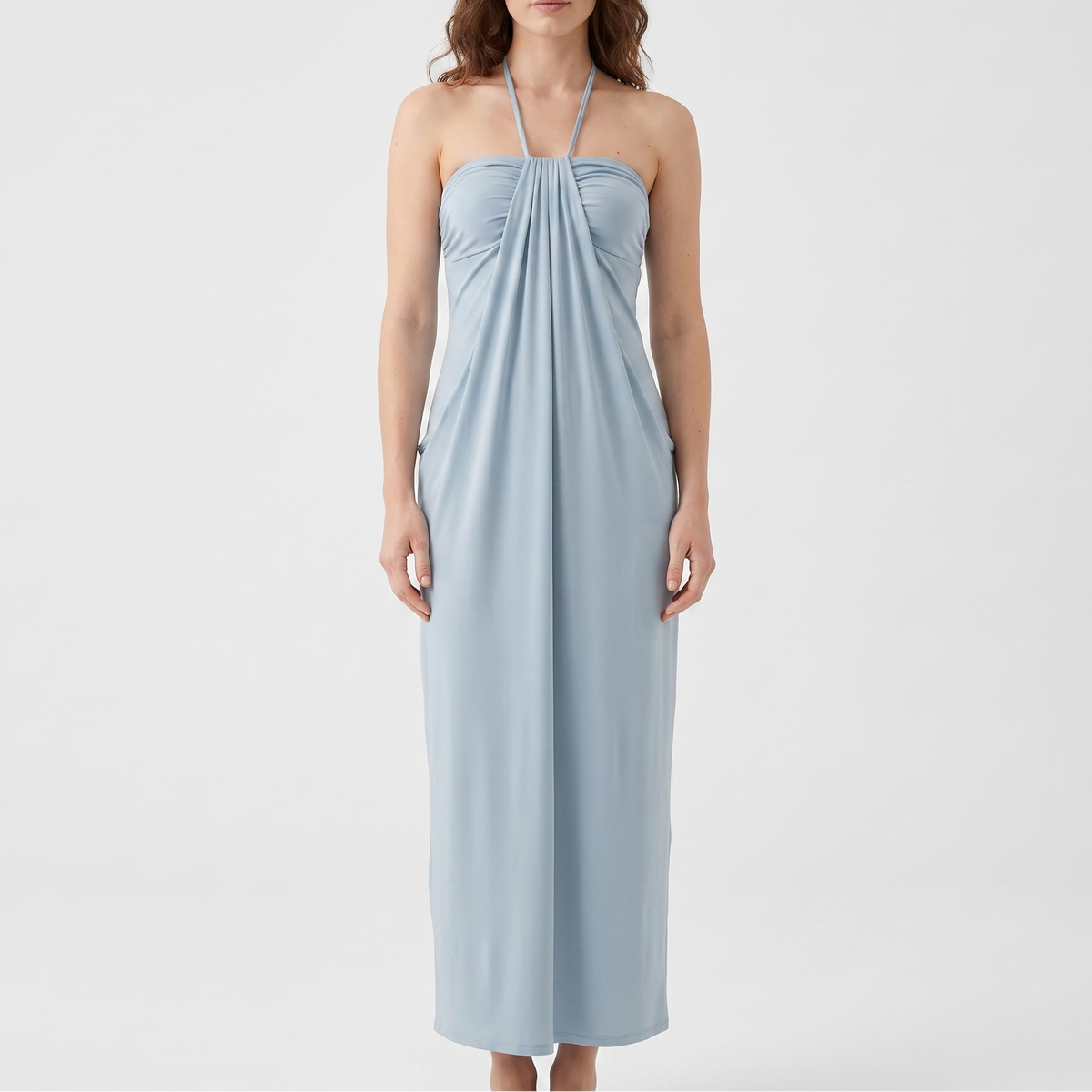 Women's Halter Neck Ruched Draped Maxi Dress