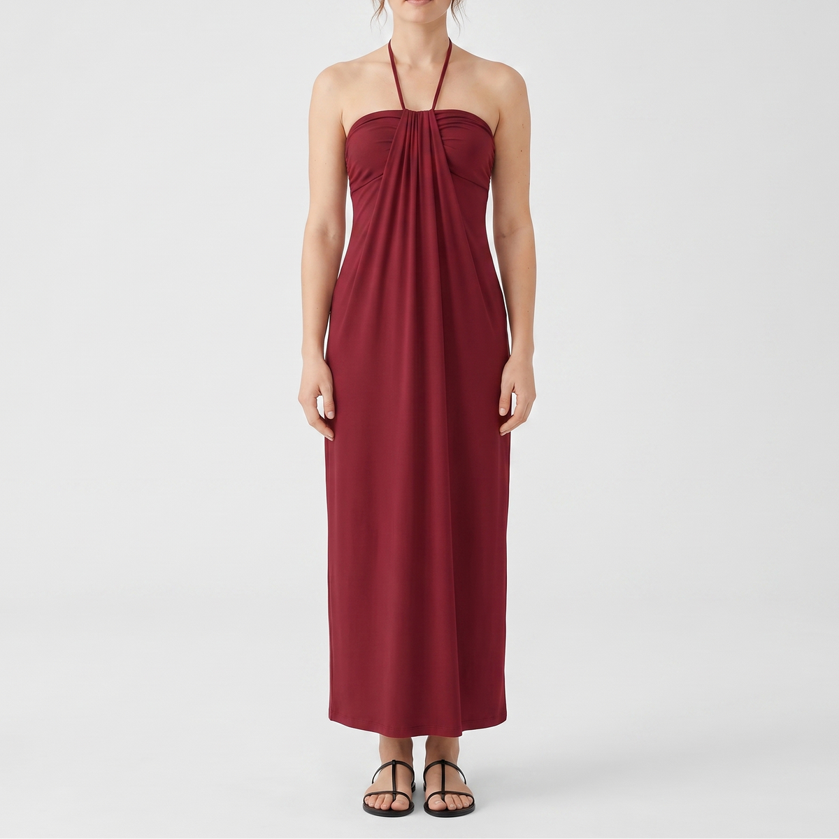 Women's Halter Neck Ruched Draped Maxi Dress
