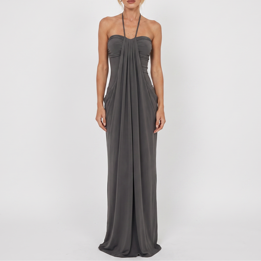 Women's Halter Neck Ruched Draped Maxi Dress