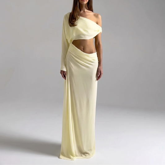 Women's One-Shoulder Cutout Draped Maxi Dress
