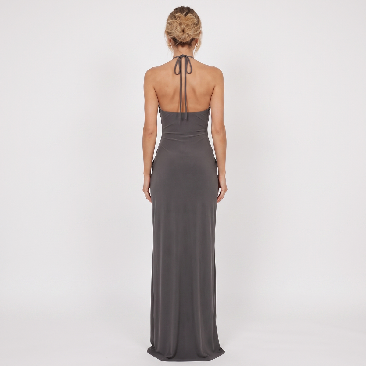 Women's Halter Neck Ruched Draped Maxi Dress