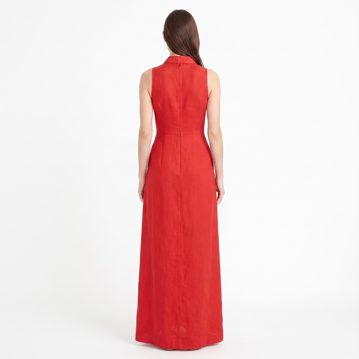 Women's Linen Maxi Dress Sleeveless Button Down Collared Shirt Dress