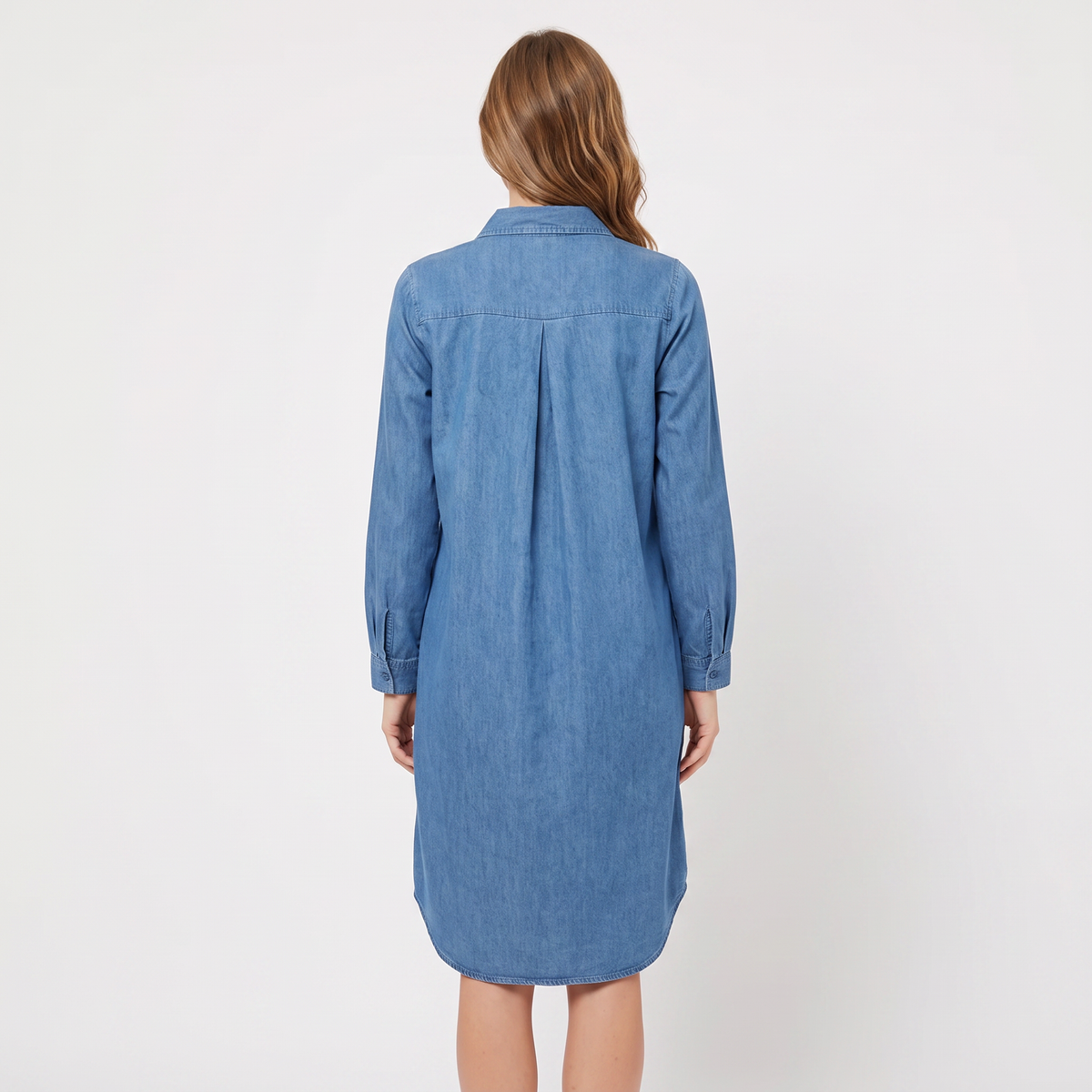 Women's Denim Shirt Dress Long Sleeve Button Front Collared Casual