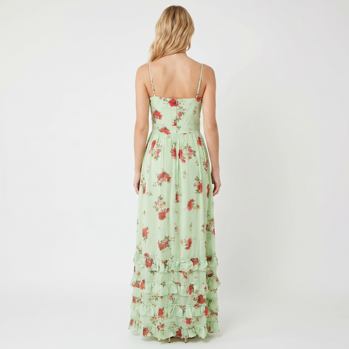 Women's Floral Maxi Dress Corset Bodice Front Split Chiffon Summer