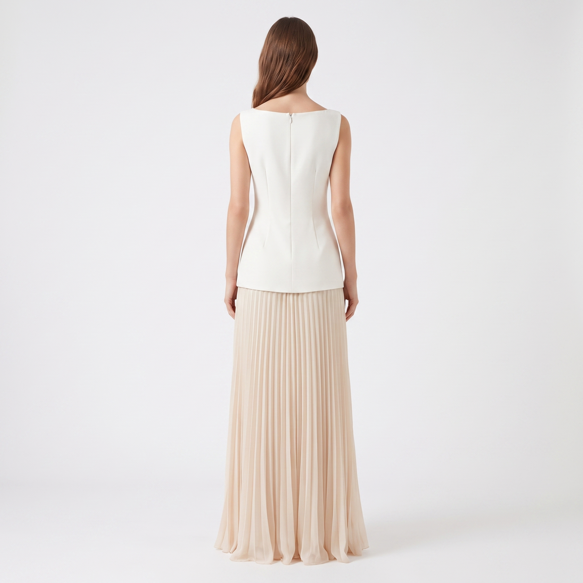 Women's Boat Neck Maxi Dress Pleated Skirt Sleeveless Formal Gown