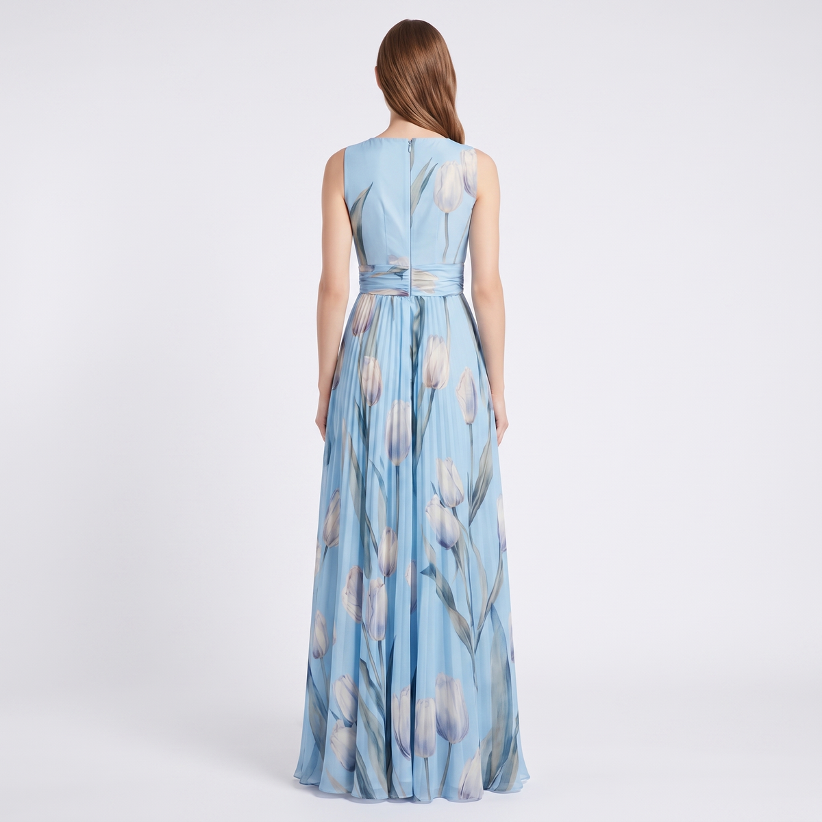 Women's Floral Maxi Dress Chiffon V Neck Sleeveless Formal Gown