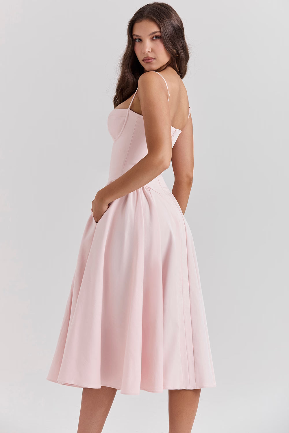 Women's Corset Midi Dress Bustier Bodice Fit and Flare Cocktail