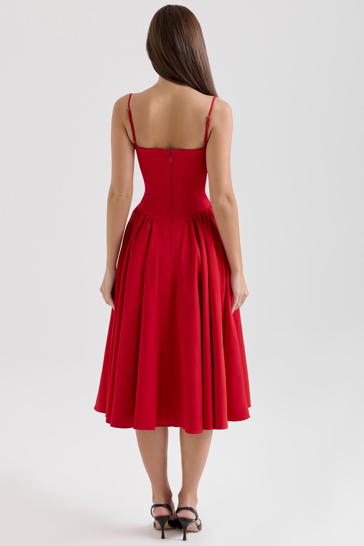 Women's Corset Midi Dress Bustier Bodice Fit and Flare Cocktail
