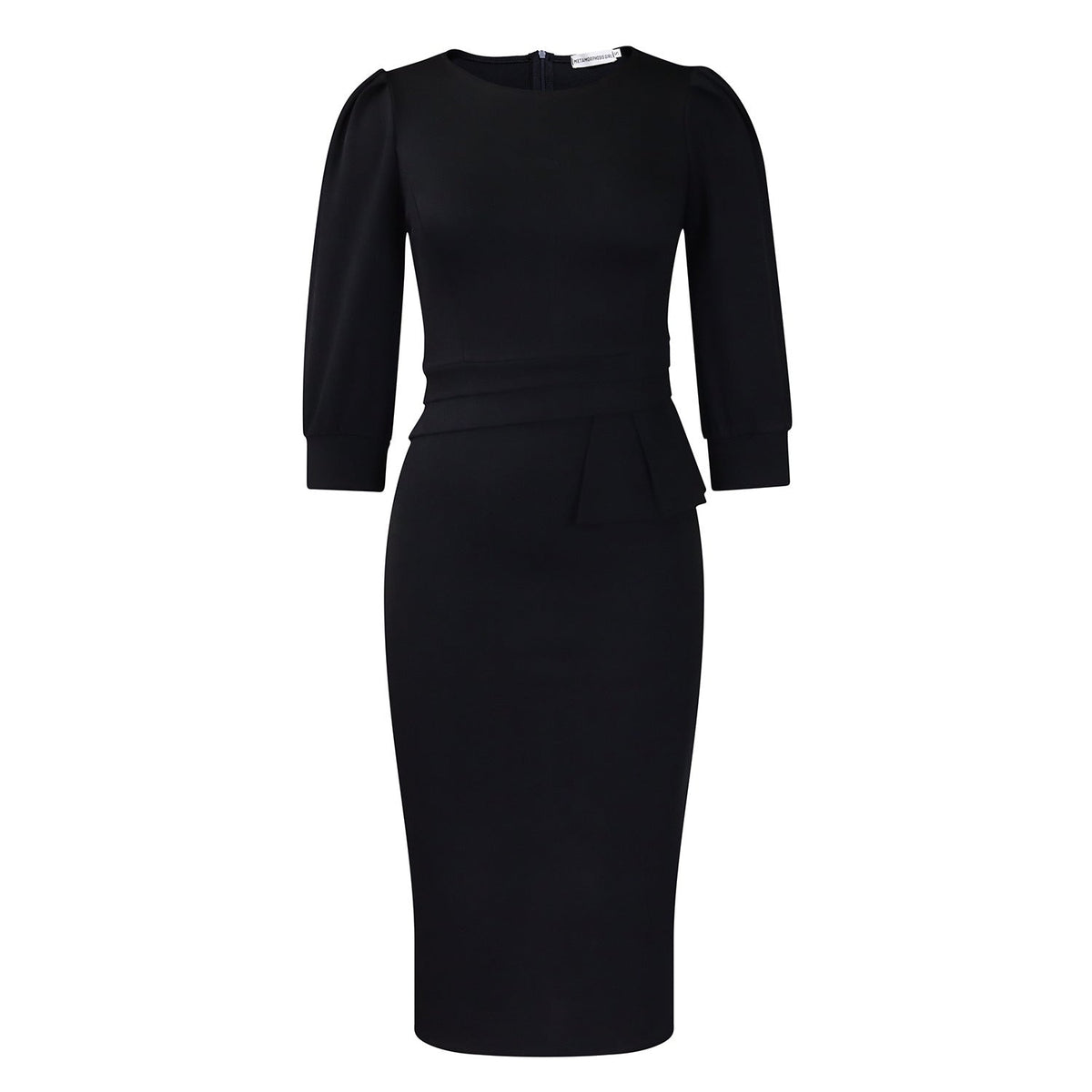 Women's Corporate Work Dress – Peplum Pencil Midi 3/4 Sleeve Structured