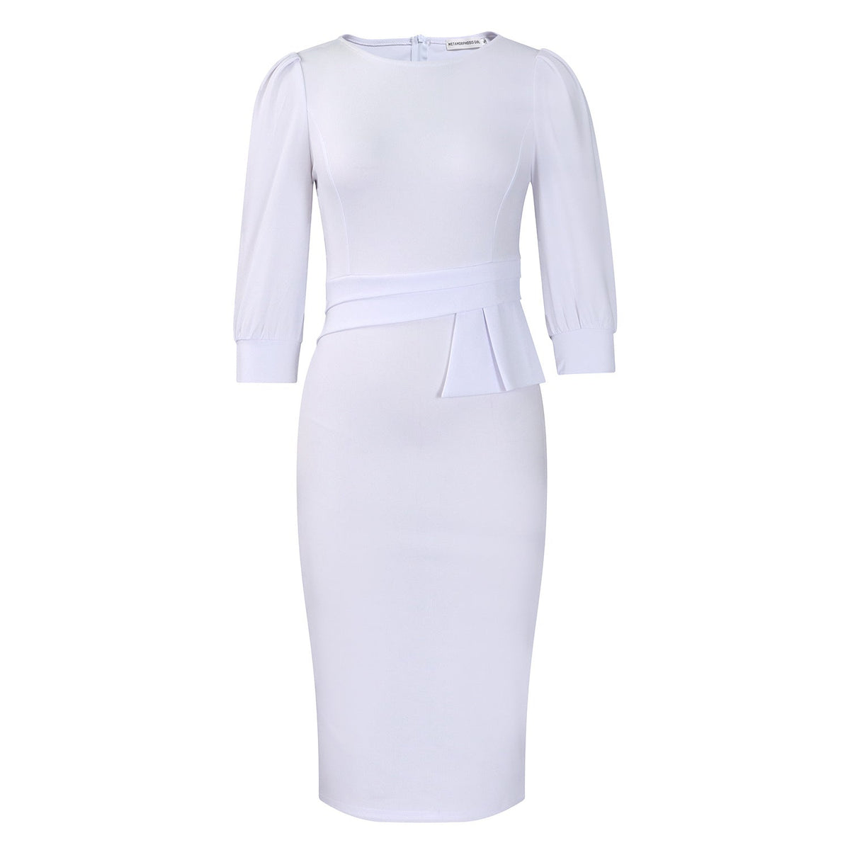 Women's Corporate Work Dress – Peplum Pencil Midi 3/4 Sleeve Structured