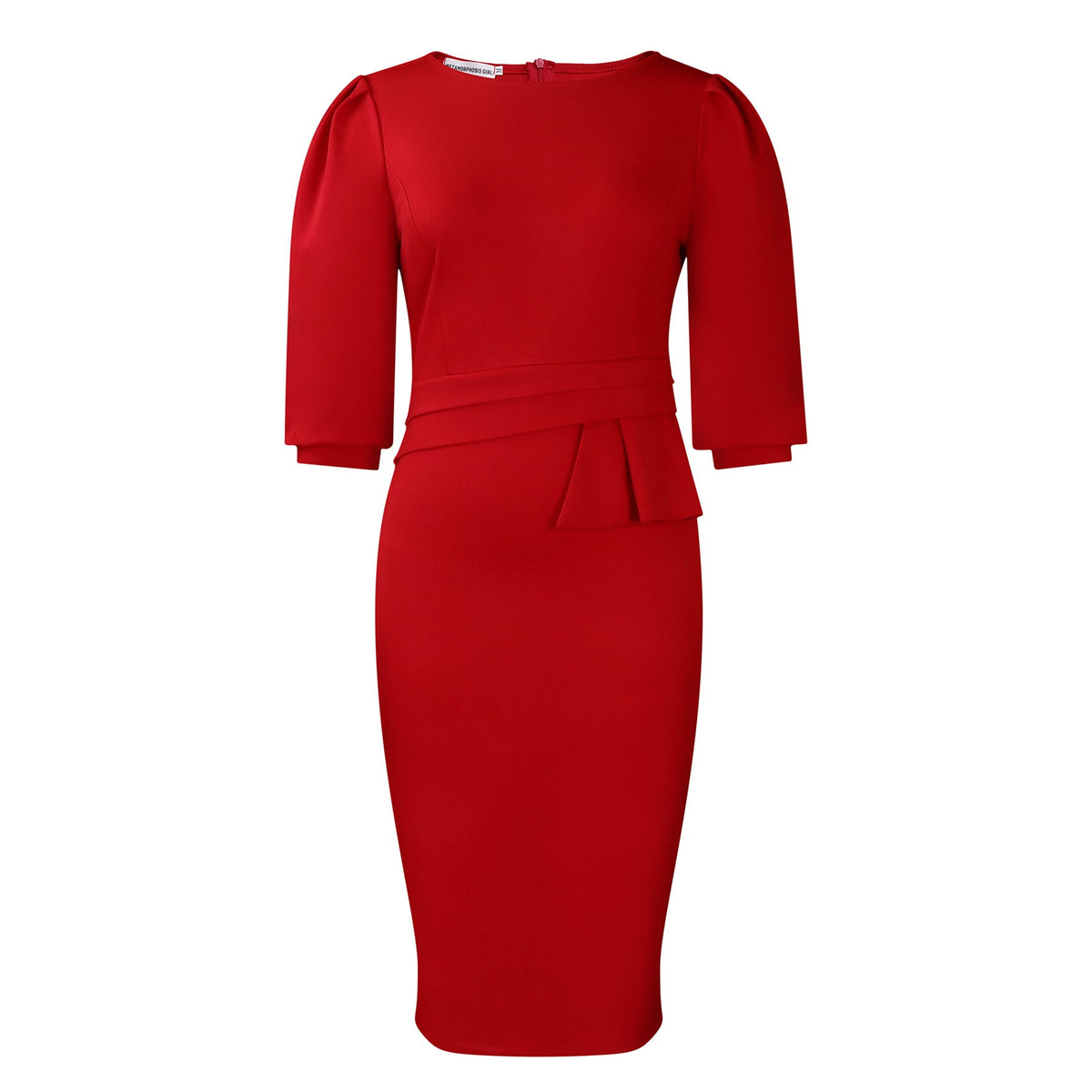 Women's Corporate Work Dress – Peplum Pencil Midi 3/4 Sleeve Structured