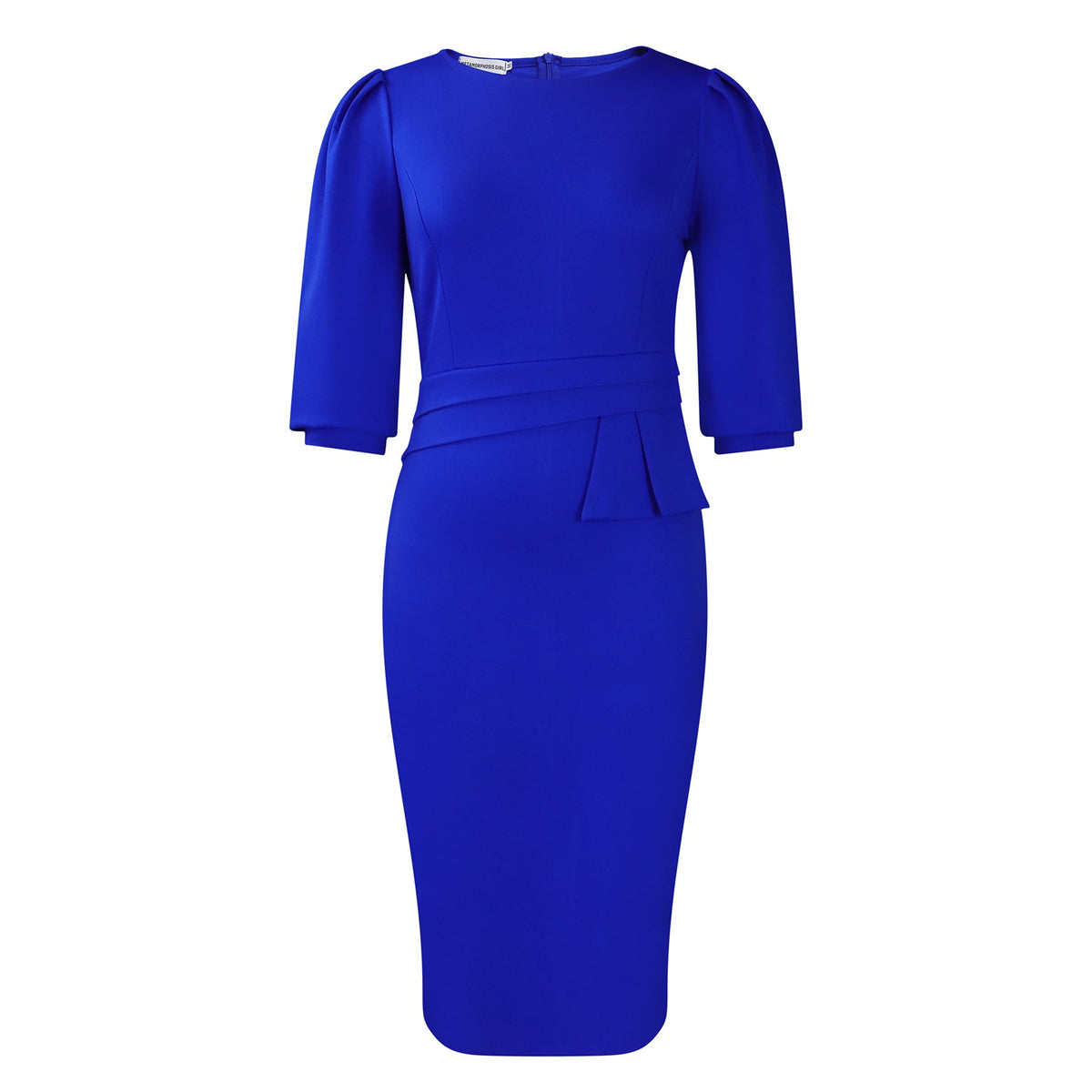 Women's Corporate Work Dress – Peplum Pencil Midi 3/4 Sleeve Structured