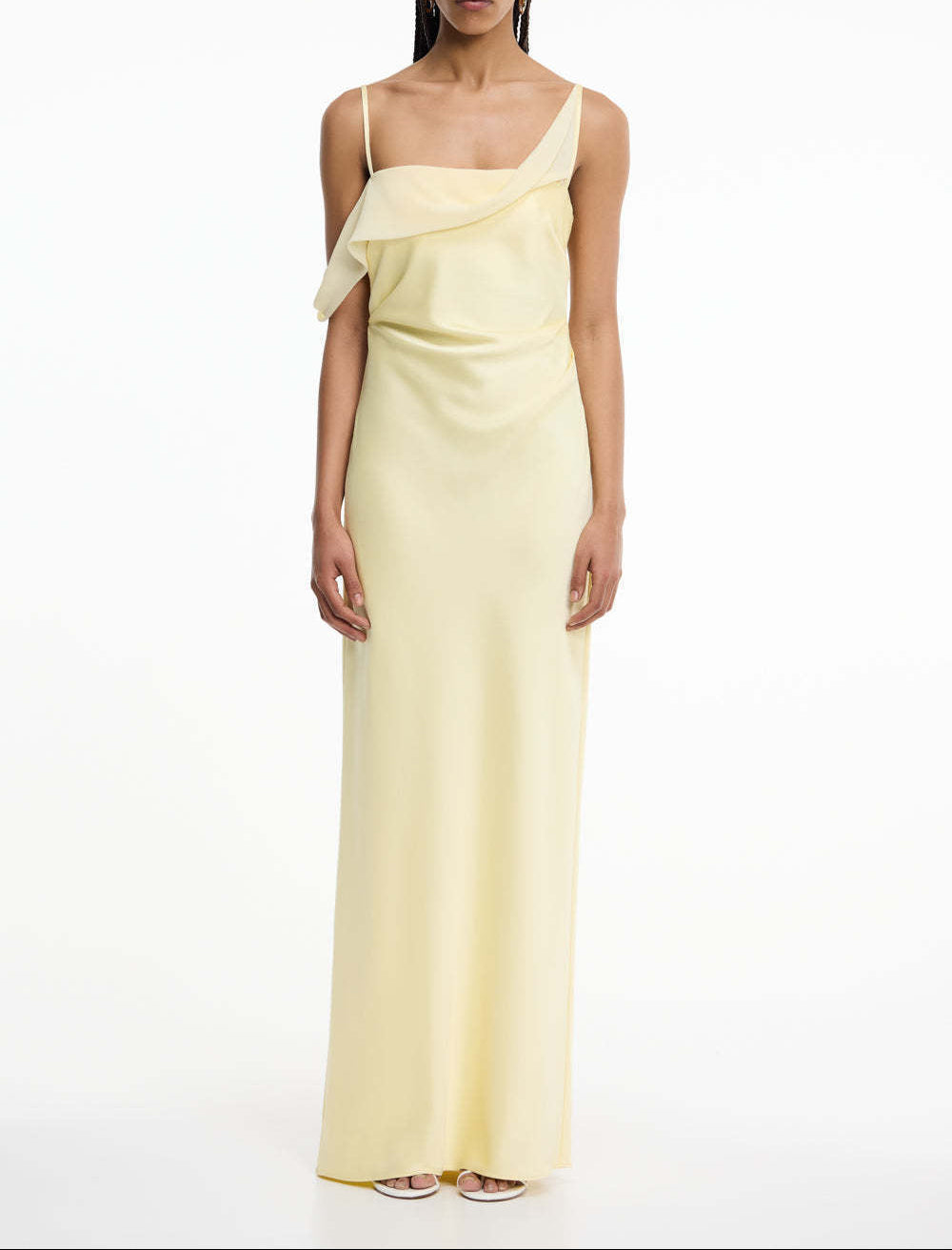 Women's Satin Asymmetric Ruffle Slip Maxi Dress