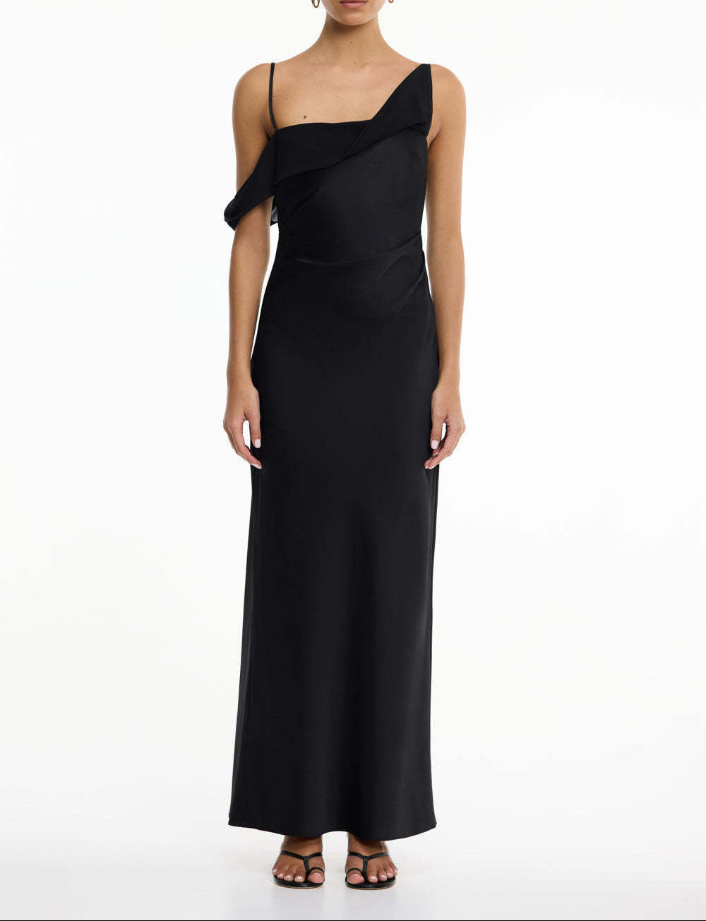 Women's Satin Asymmetric Ruffle Slip Maxi Dress
