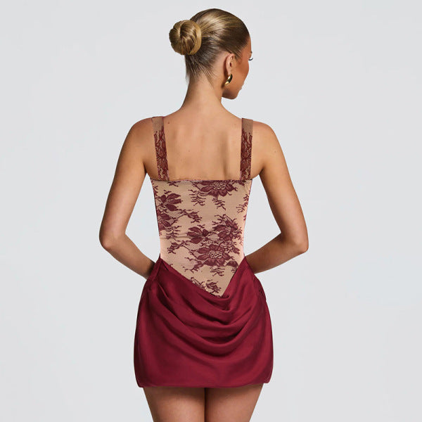 Women's Lace Corset Bodice Ruched Mini Dress