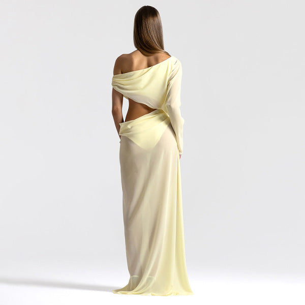 Women's One-Shoulder Cutout Draped Maxi Dress