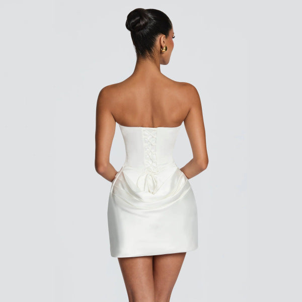 Women's Strapless Draped Satin Bodycon Mini Dress